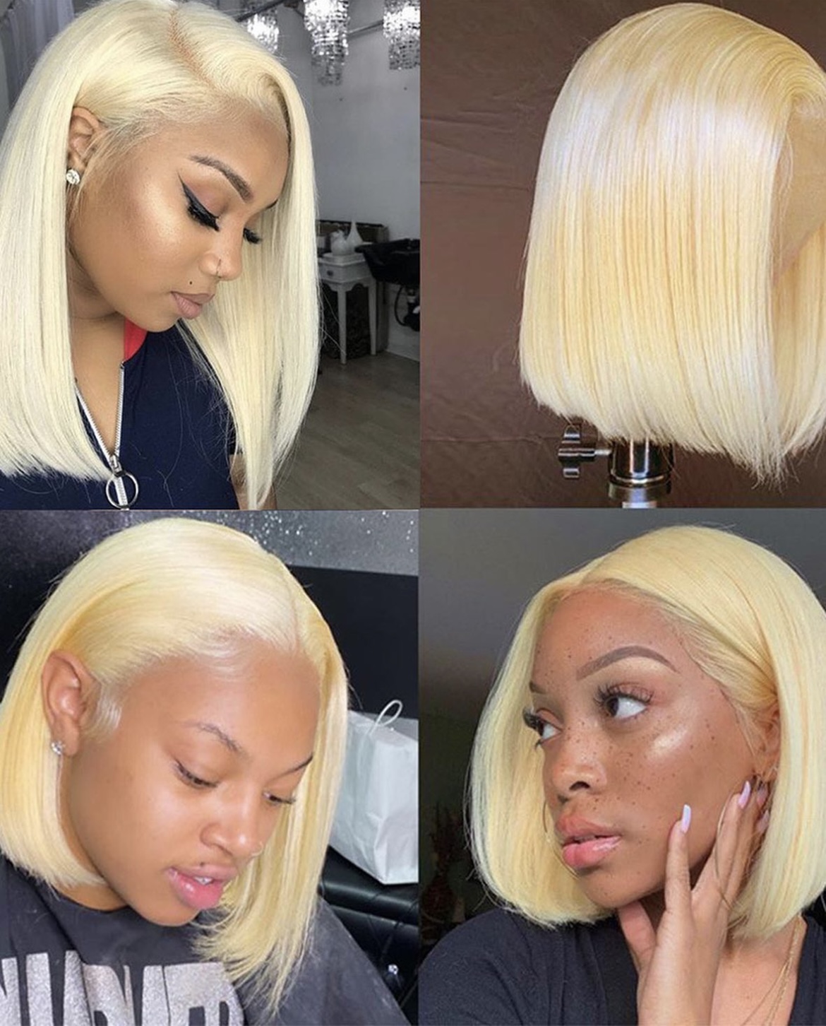 Raw human hair 13*4 lace frontal wig 613 blonde bob wig