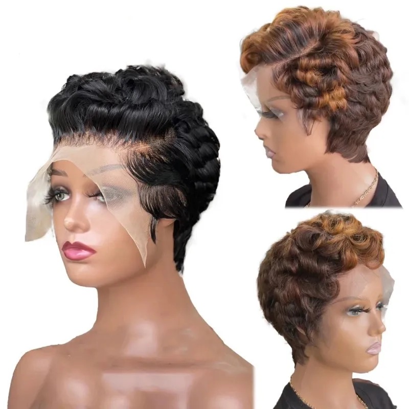 Hot sale pixie cut loose 13*4 full frontal wig 100% human hair