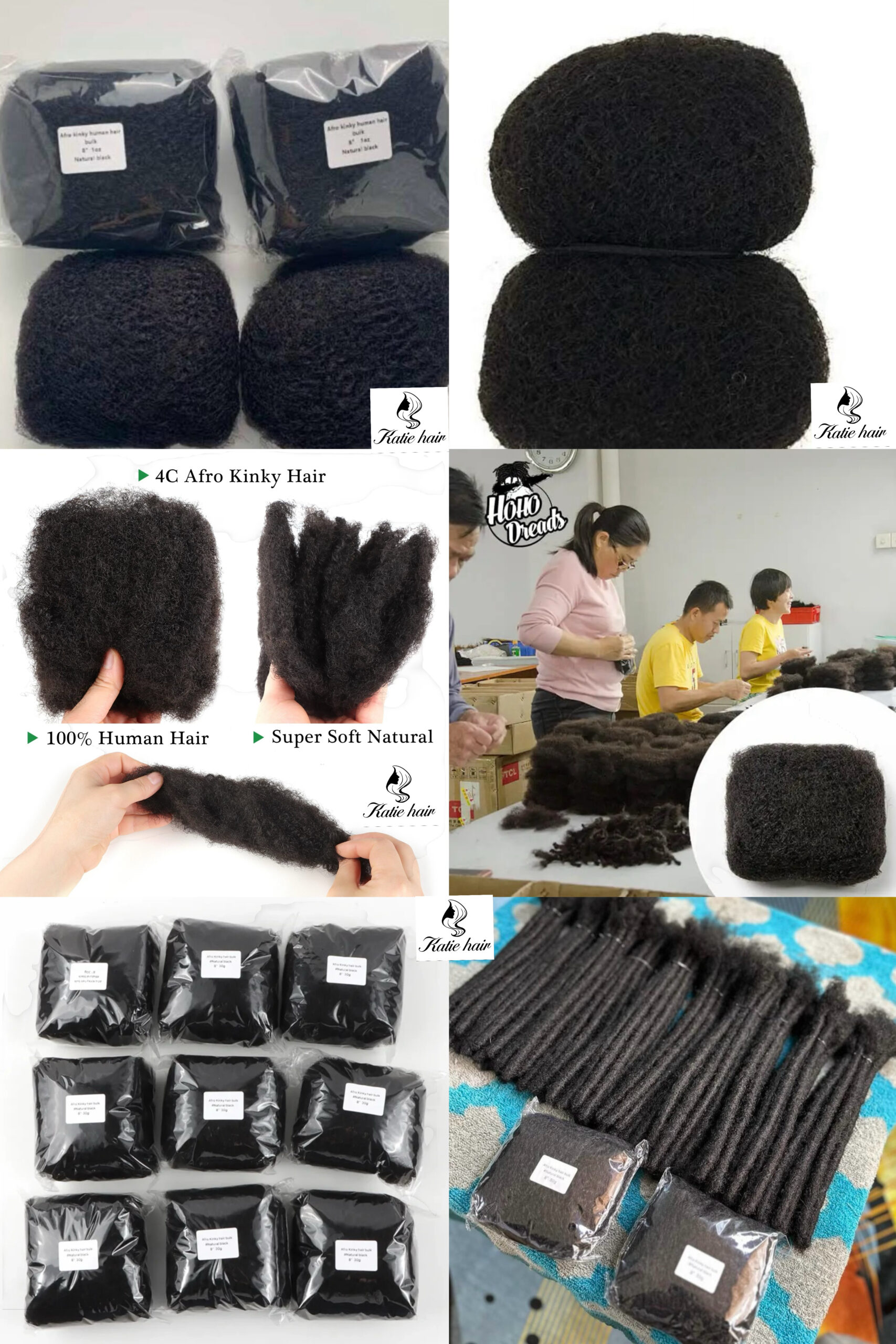 8inch 1B Afro kinky hair bulk braiding hair for dreadlocks human hair