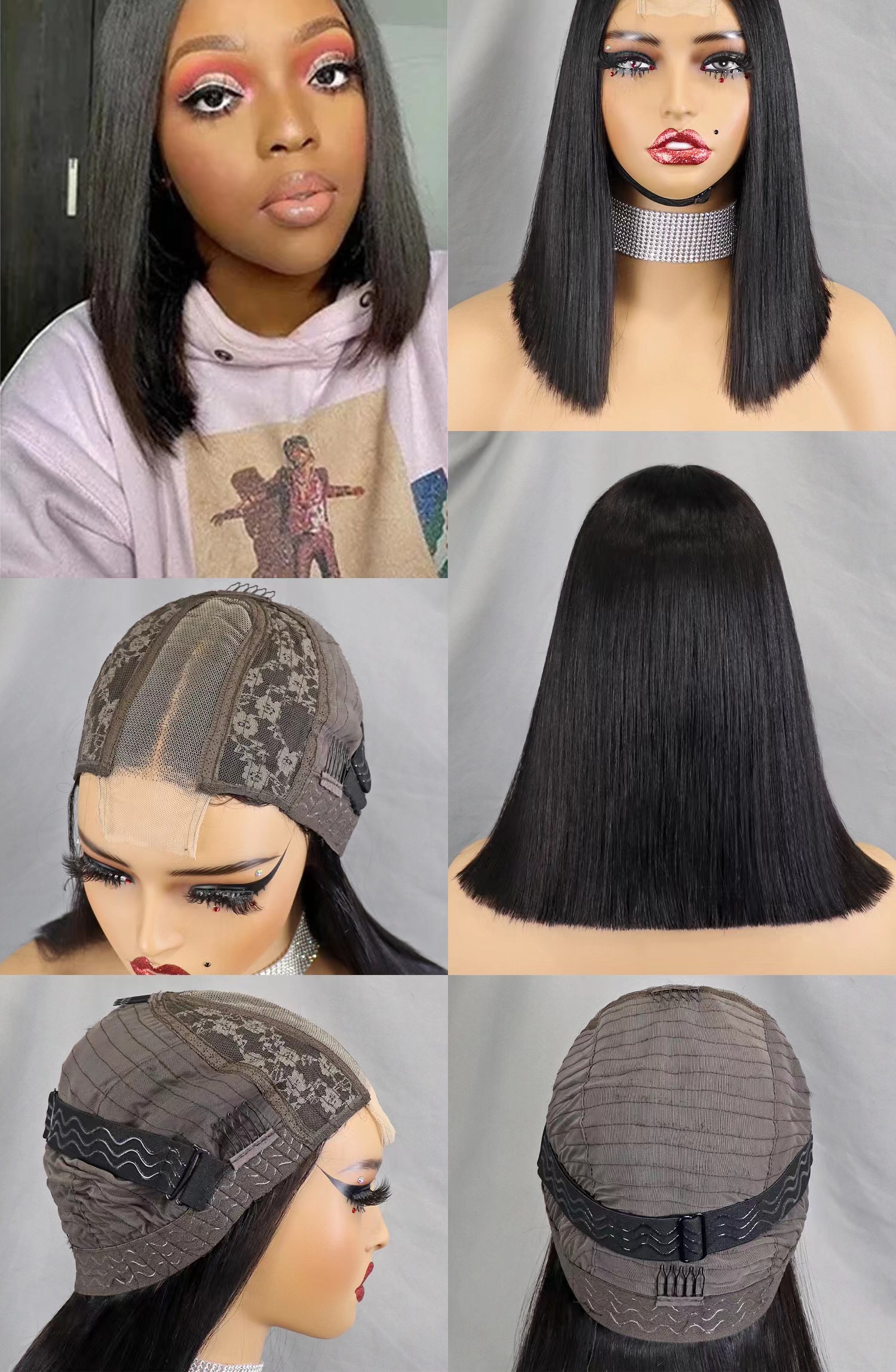 Super double drawn 2*6 Glueless closure Bob wig high density